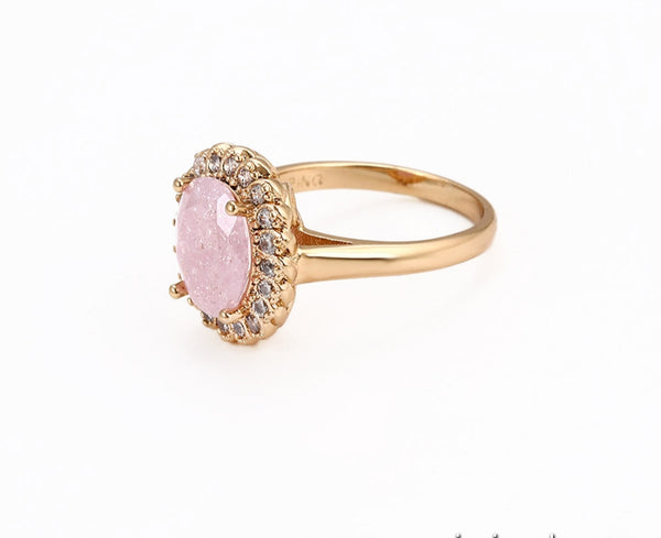 Gold Plated Ring with Pink quartz stone - HNS Studio