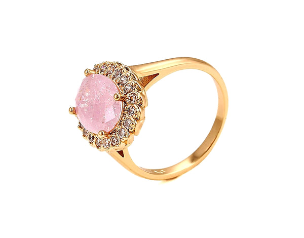 Gold Plated Ring with Pink quartz stone - HNS Studio