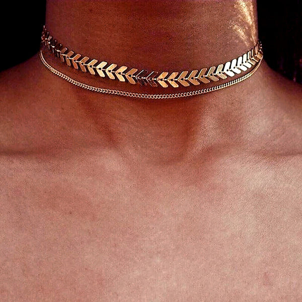 Chevron Chain Choker Two Layers Necklaces - HNS Studio