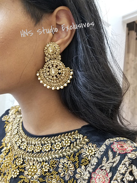 Exquisite Earrings and Tikka Set Adorned With Champagne Pearls - HNS Studio