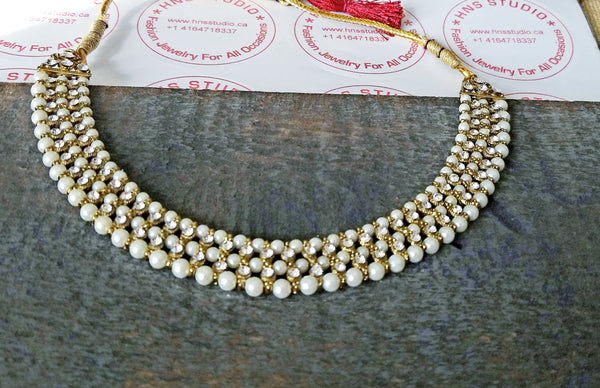 Ethnnic Choker With Champagne stones and Pearls - HNS Studio