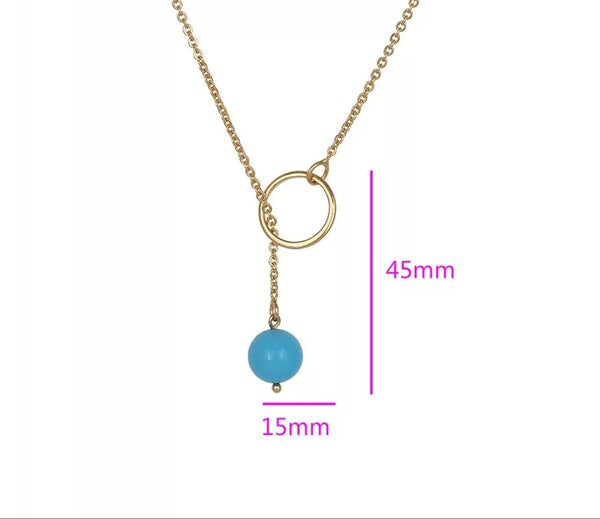 Y shaped Blue Pendant Gold Plated Lariat Necklace - HNS Studio