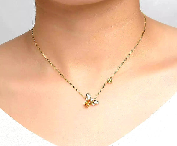 Sterling Silver 14k Gold plated Honey Bee Necklace with Citrine stone - HNS Studio