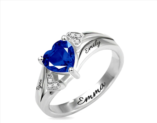 Sterling Silver Personalized Engraved Heart Birthstone Ring - HNS Studio