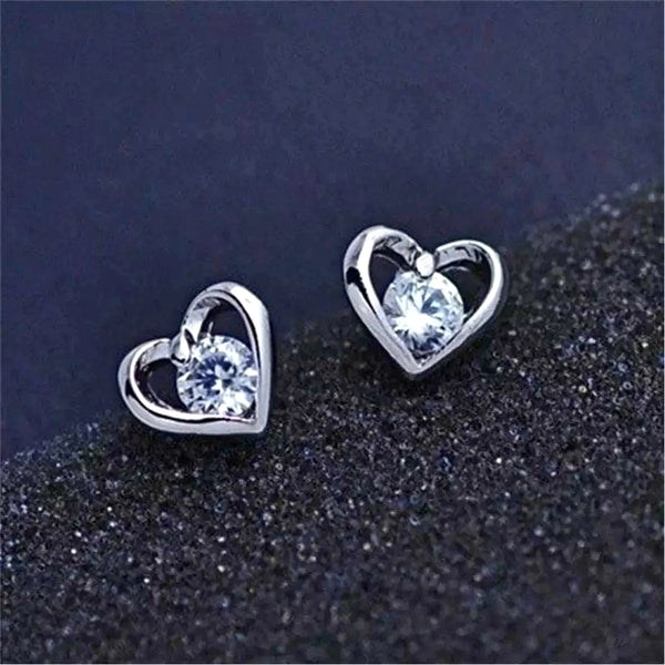 Silver Heart Earrings Studs - HNS Studio