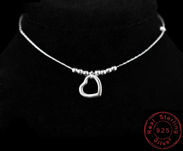 925 Sterling Silver Simple Heart Beads Anklet Bracelet - HNS Studio