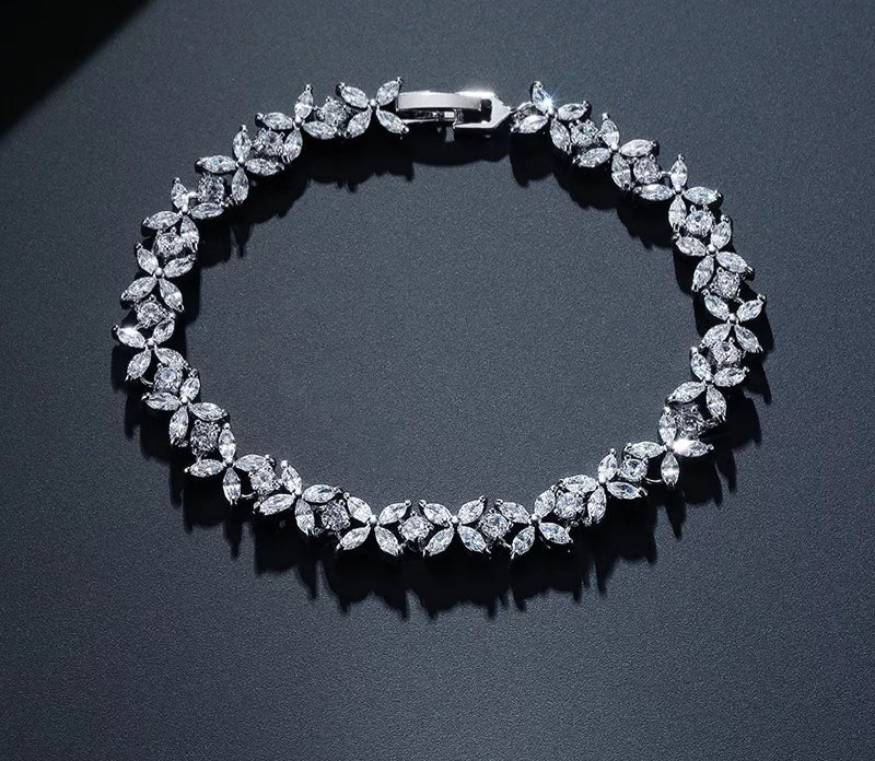 White gold plated Cubic zirconia Tennis Bridal Bracelet - HNS Studio