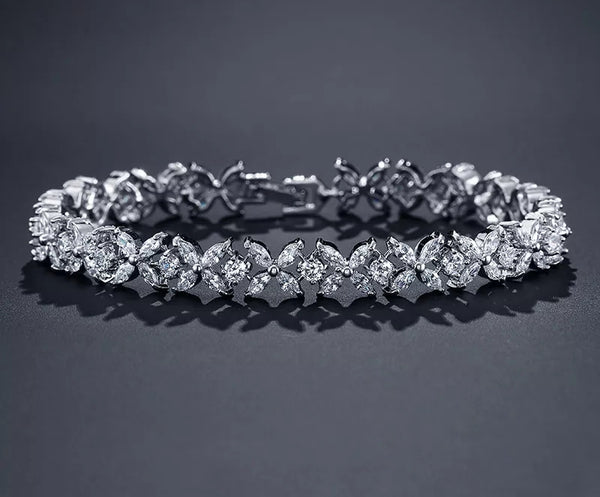 White gold plated Cubic zirconia Tennis Bridal Bracelet - HNS Studio