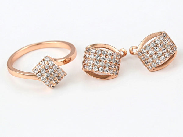 Rose Gold Earrings and Ring Jewelry Set - HNS Studio