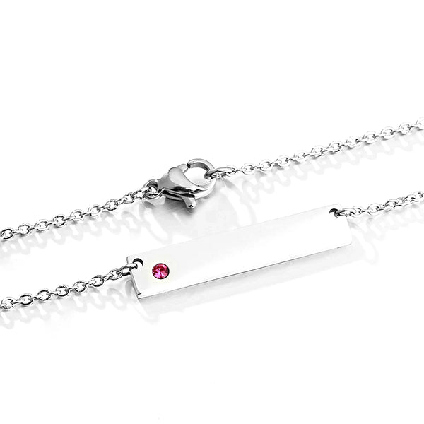 Silver Bar Necklace with Birthstone and Name - HNS Studio