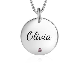Name Disc Pendant necklace 
With Birthstone - HNS Studio