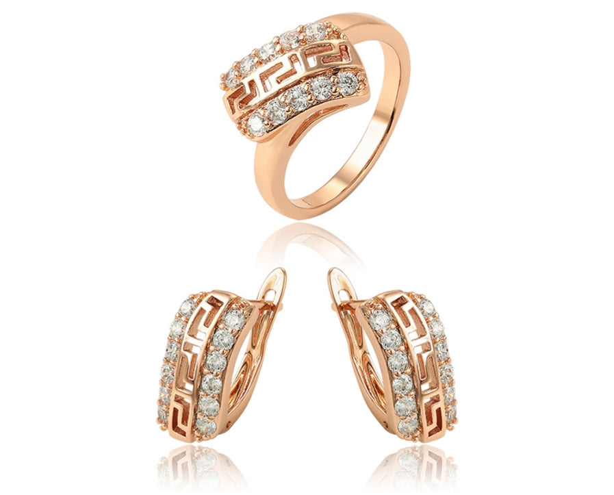 18K Rose Gold Plated Earrings and Ring Jewelry Set - HNS Studio