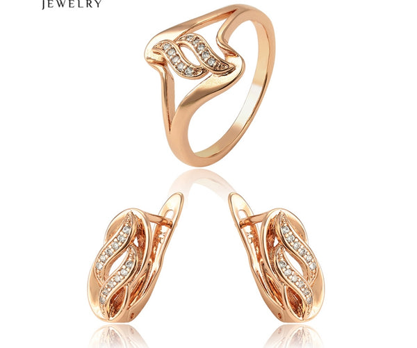 18k Rose gold plated earrings and ring Jewelry set - HNS Studio