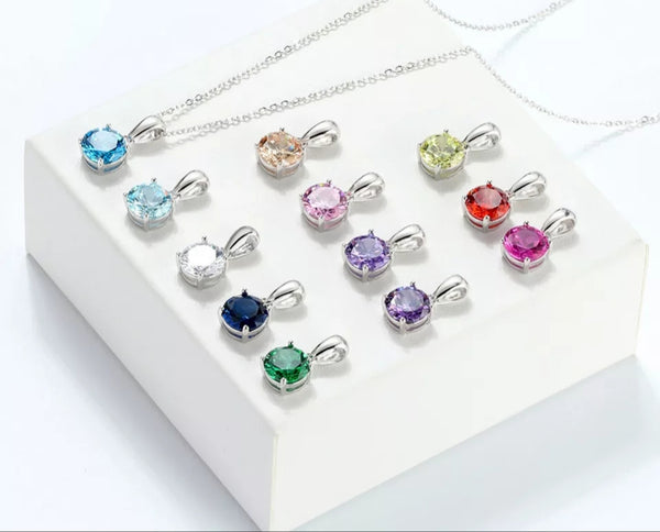 Sterling Silver Birthstone Stud Earrings and Necklace Set - HNS Studio
