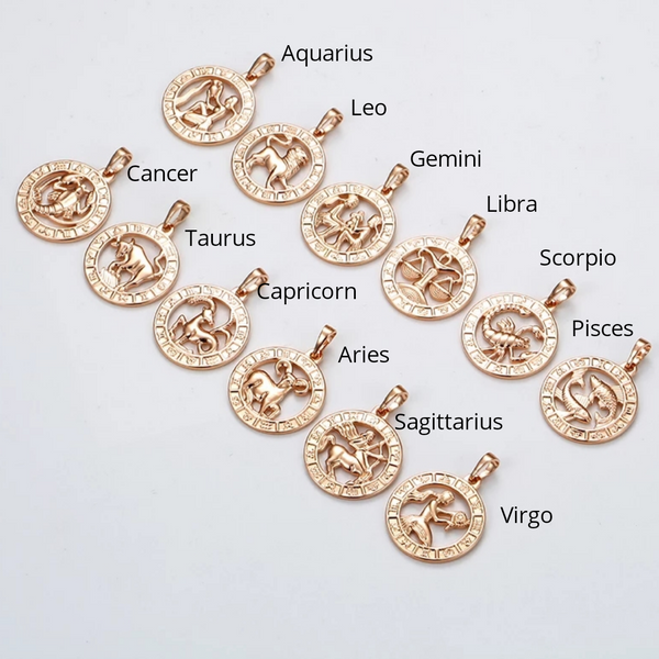 Rose gold Zodiac necklace with Initial HNS Studio Canada 
