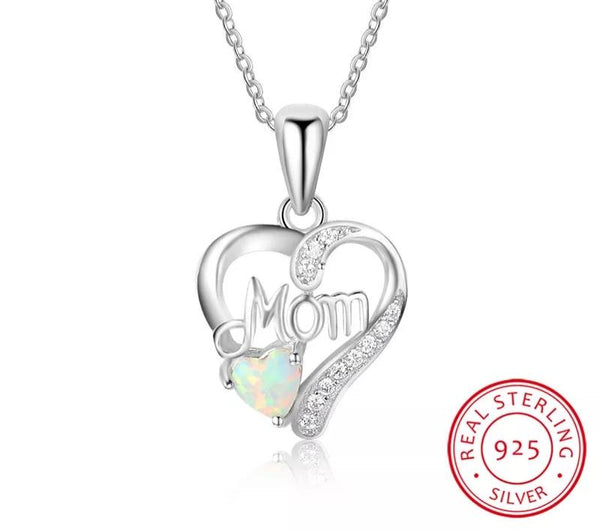 Sterling Silver Heart MOM Necklace