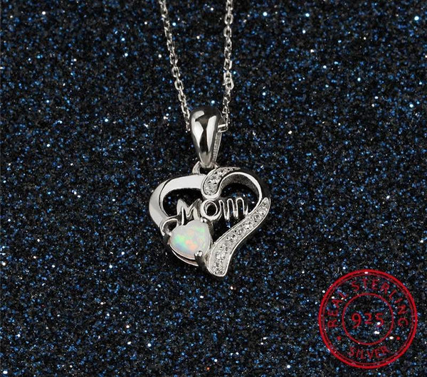 Sterling Silver Heart Mom Necklace