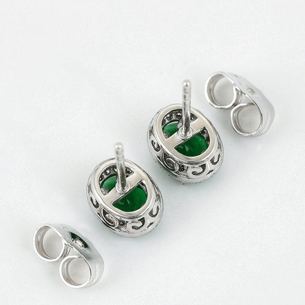 Green Oval Stud Earrings-Clearance