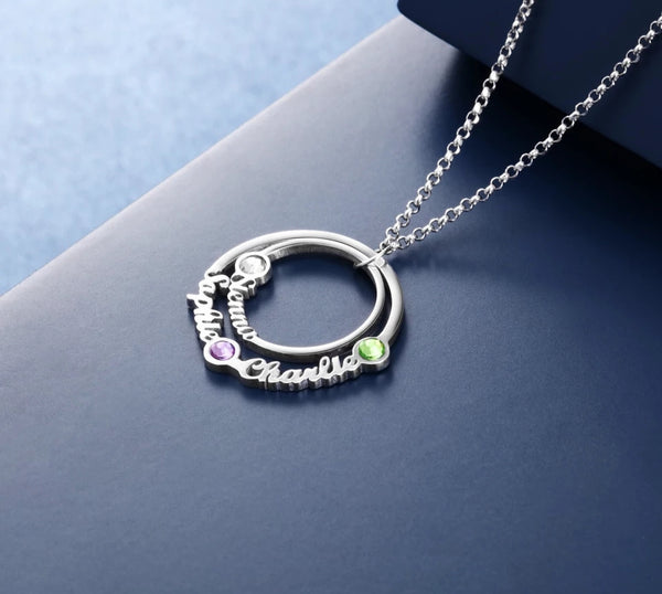 Personalized Family Circle Necklace with Birthstones