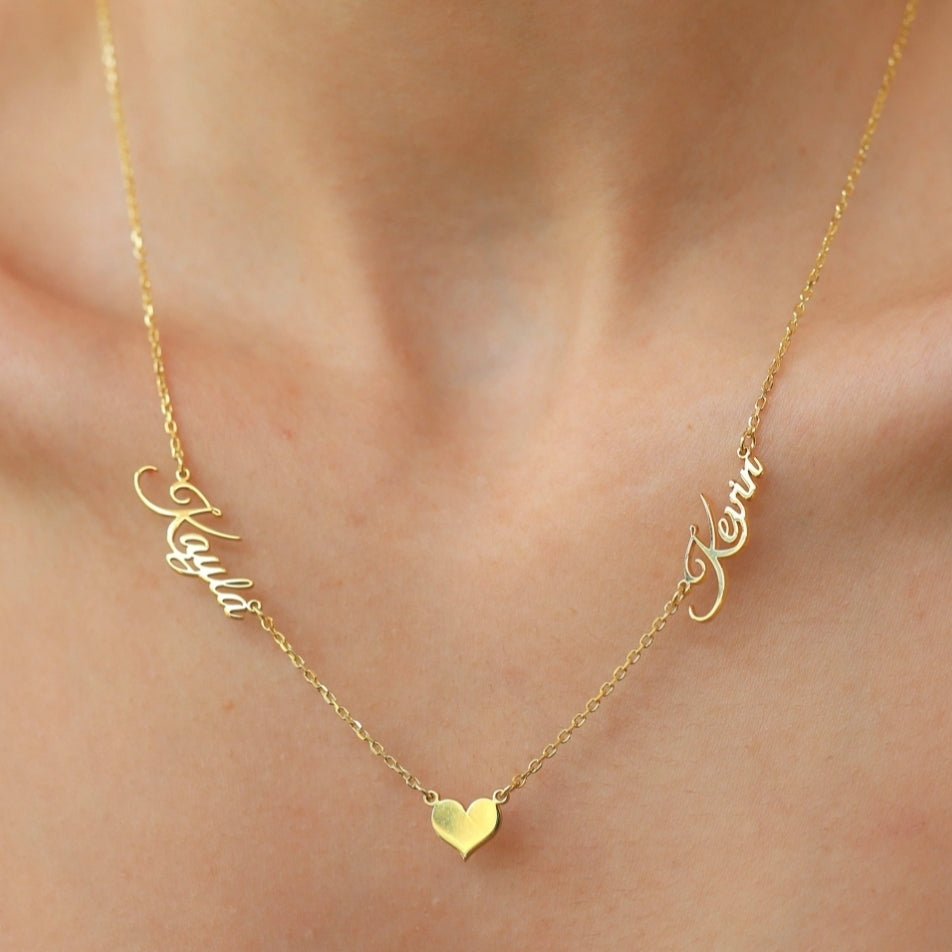 Two Names Necklace with Heart