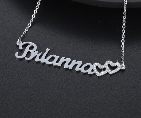 Personalized Custom Name Bling Iced Out Two Hearts