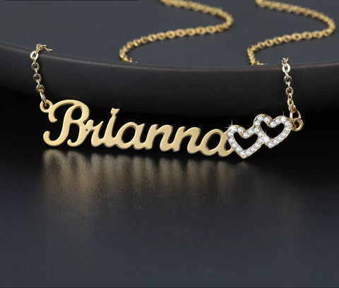 Personalized Custom Name Bling Iced Out Two Hearts
