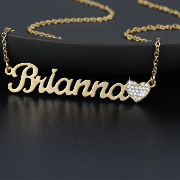 Custom Name Necklace with Bling Iced Out Heart