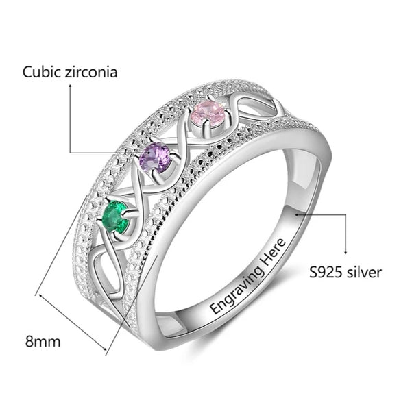 Three Birthstones Personalized Family Ring