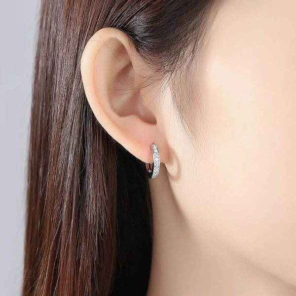 Sterling Silver Classic Huggie Hoop Earrings with Cubic Zirconia