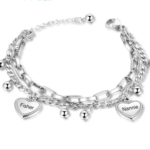 Personalized Two Names Heart Bracelet