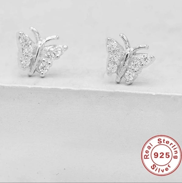 Butterfly CZ Stud Earrings Sterling Silver