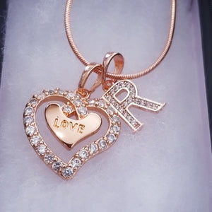 Rose gold Double Heart necklace with Initial