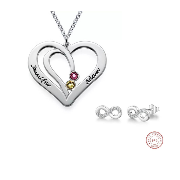 Personalized Names Heart Sterling Silver Necklace with Engraving - HNS Studio