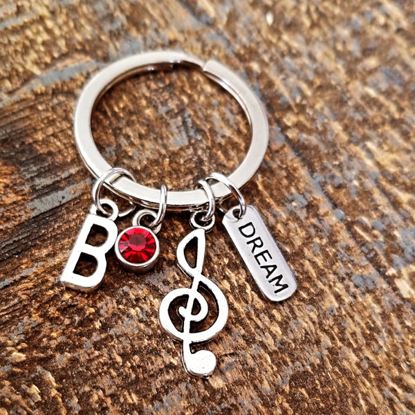 Silver Treble Clef Note Personalized Keychain
