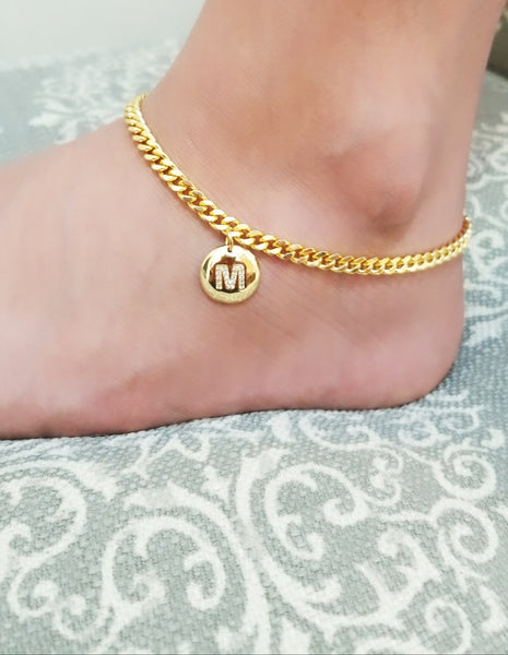 18K Gold Plated Initial Anklet