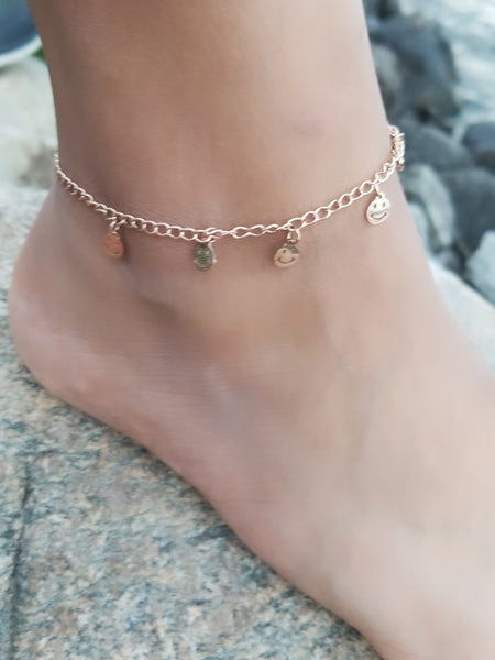 Smiley Charms Rose Gold Anklet