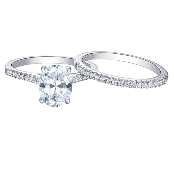 1.6 Carat Round Cubic Zirconia Sterling Silver Ring Set