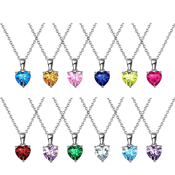 Sterling Silver Heart  Birthstone Pendant Necklace