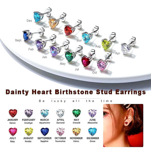 Sterling Silver Birthstone Heart Stud Earrings