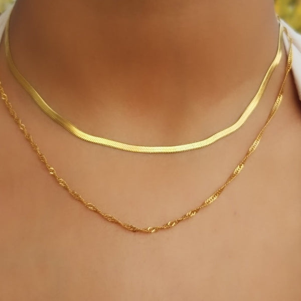 Gold Filled Herringbone and Singapore Necklace Set HNs Studio Canada 