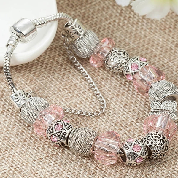 Pink Butterfly Silver Charm Bracelet for Women HNS Studio Canada 