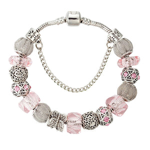 Pink Butterfly Silver Charm Bracelet for Women HNS Studio Canada 