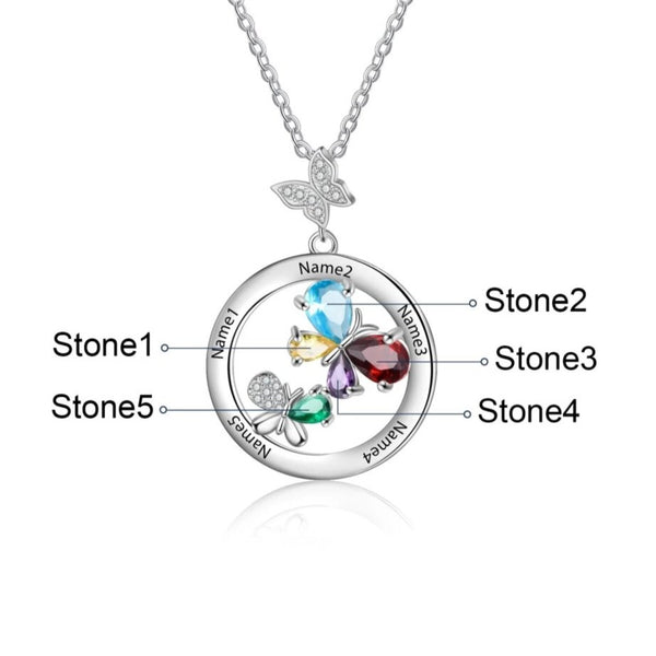 Personalized Butterfly Family Names Necklace with Birthstones HNS Studio Canada 