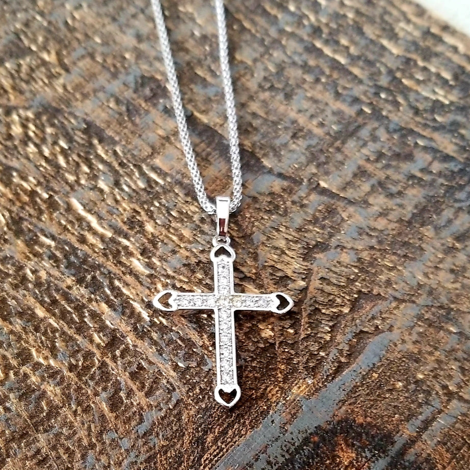 Silver Cross Necklace, Christmas Necklace Gift