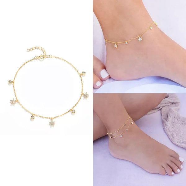 Dainty Gold Anklet with Cubic Zirconia Sterling Silver HNS Studio Canada 