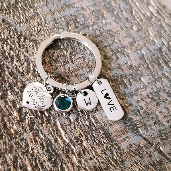 Sister Keychain with Love Charm Personalized