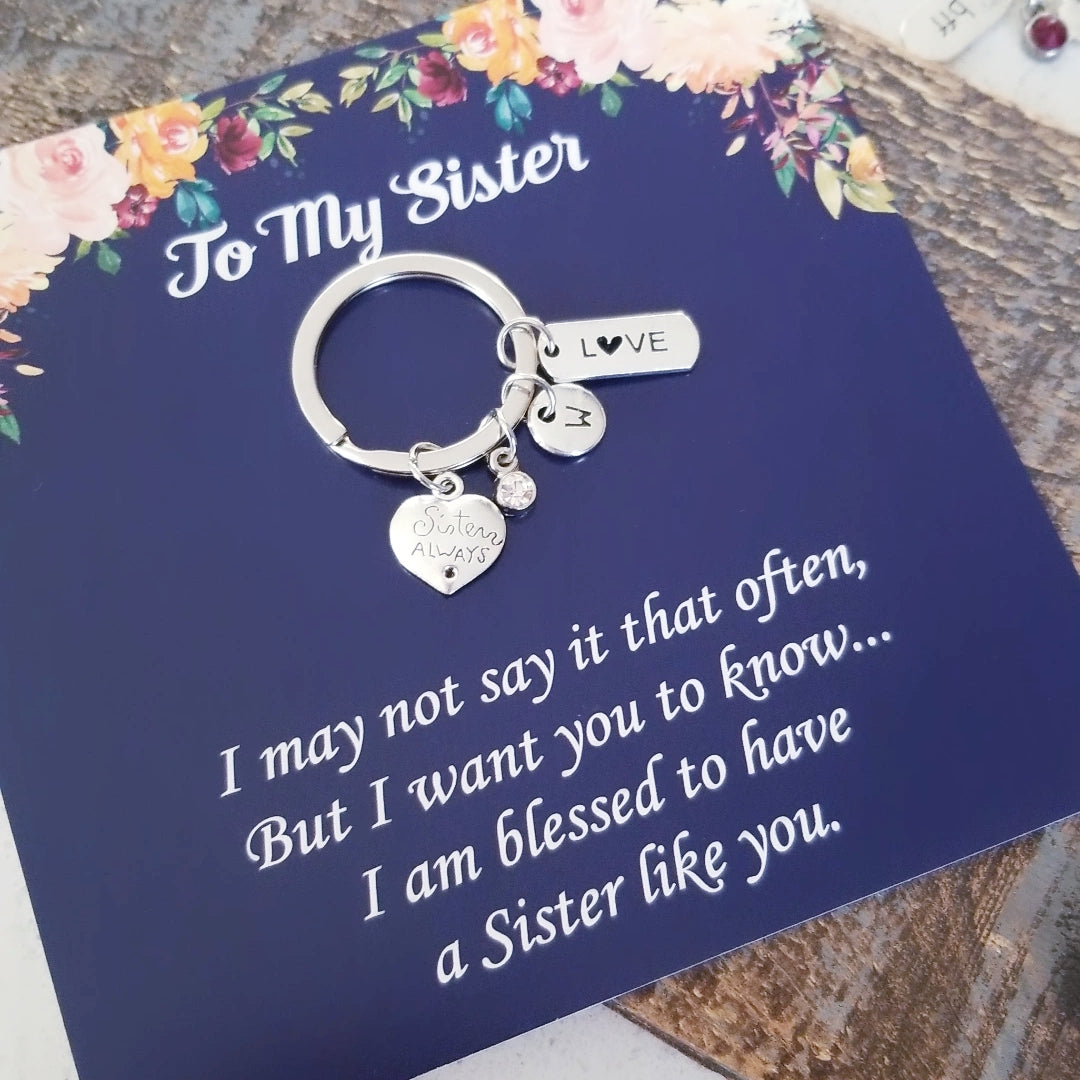 Sister Keychain with Love Charm Personalized
