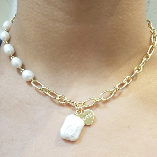Pearl Chain Love Necklace
