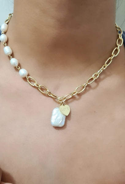 Pearl Chain Love Necklace
