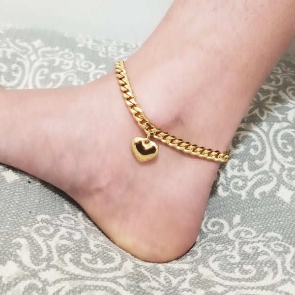 Gold Filled Thick Curb Heart Anklet HNs Studio Canada 